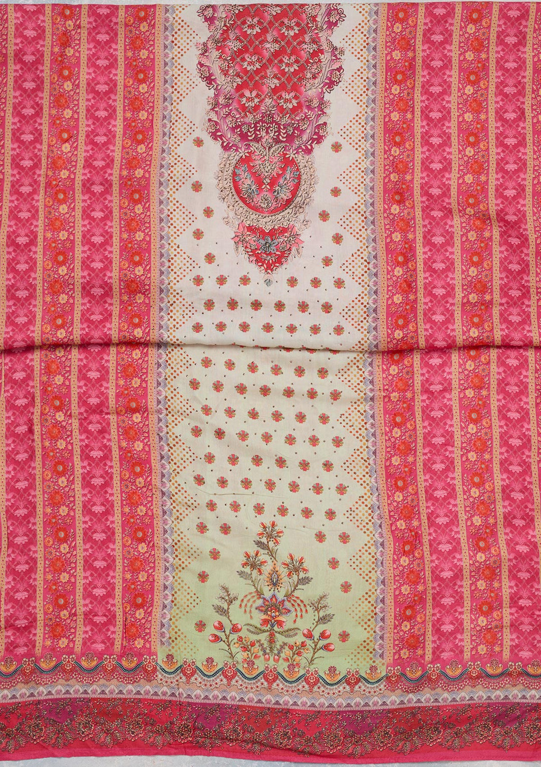 Cream Zariwork Semi Crepe Unstitched Salwar Suit