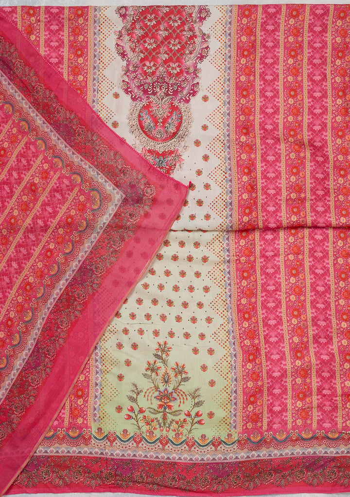 Cream Zariwork Semi Crepe Unstitched Salwar Suit