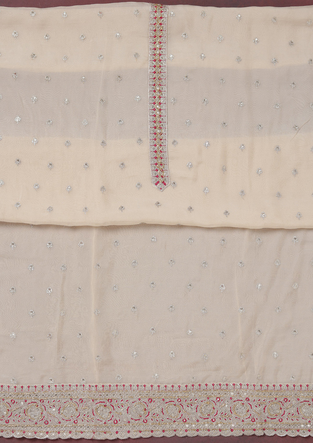 Beige Sequins Organza Unstitched Salwar Suit