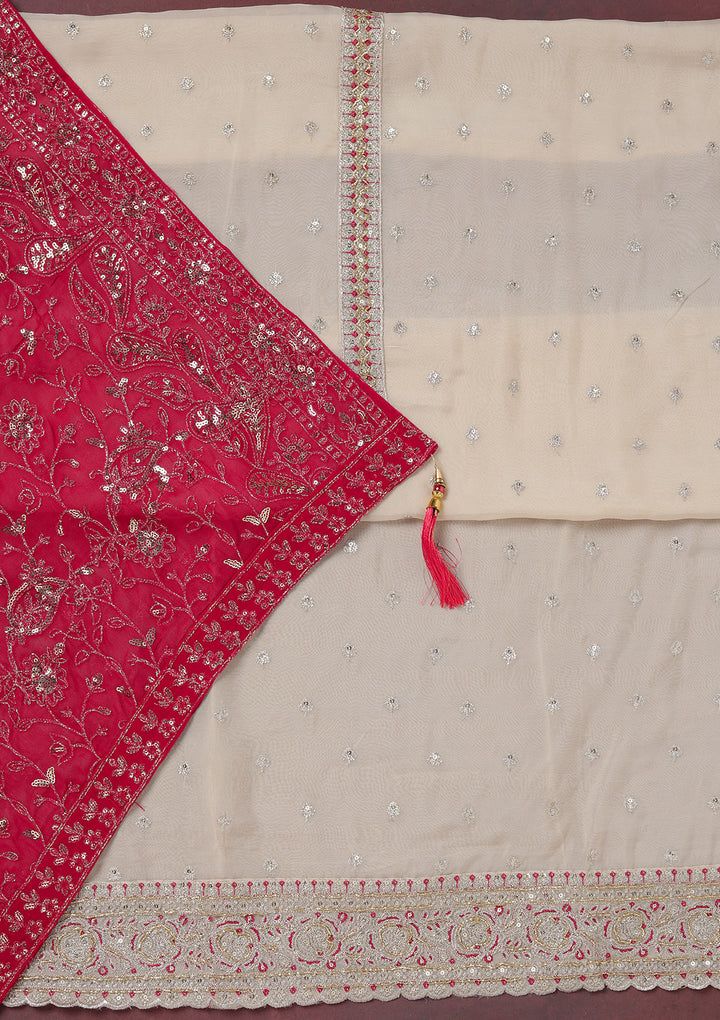 Beige Sequins Organza Unstitched Salwar Suit