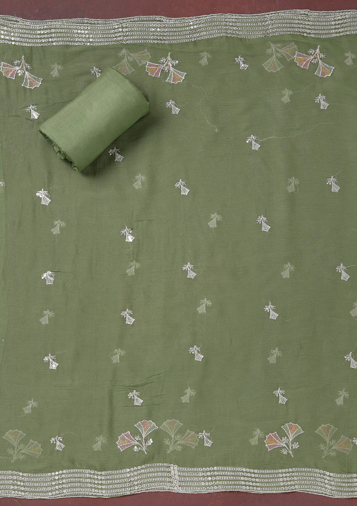 Beige Zariwork (Silver) Organza Unstitched Salwar Suit