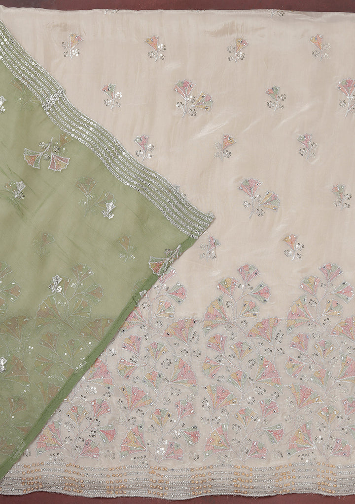 Beige Zariwork (Silver) Organza Unstitched Salwar Suit