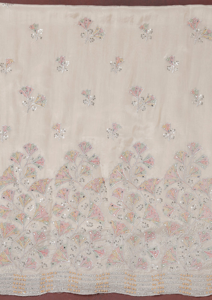 Beige Zariwork (Silver) Organza Unstitched Salwar Suit