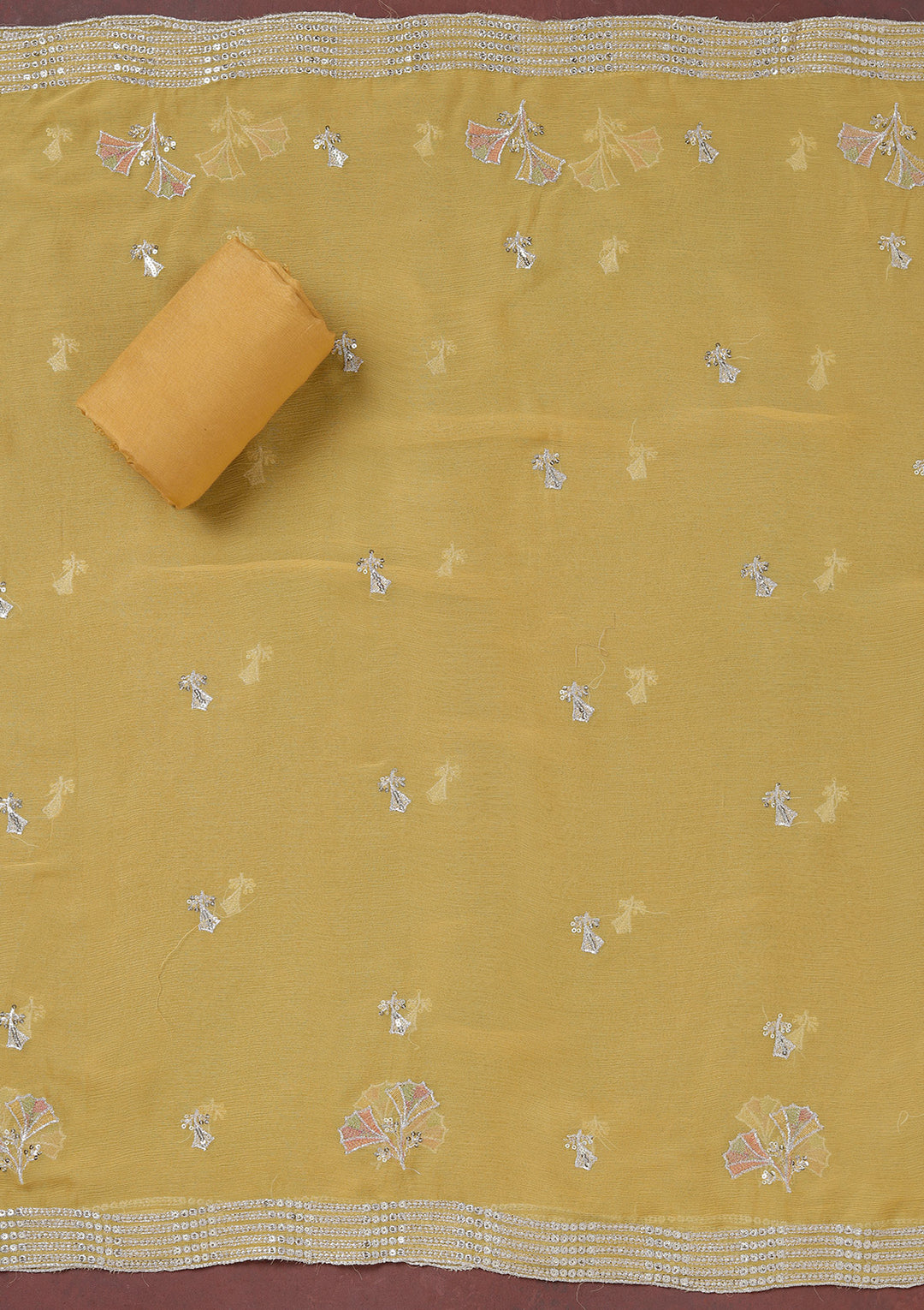 Beige Zariwork (Silver) Organza Unstitched Salwar Suit