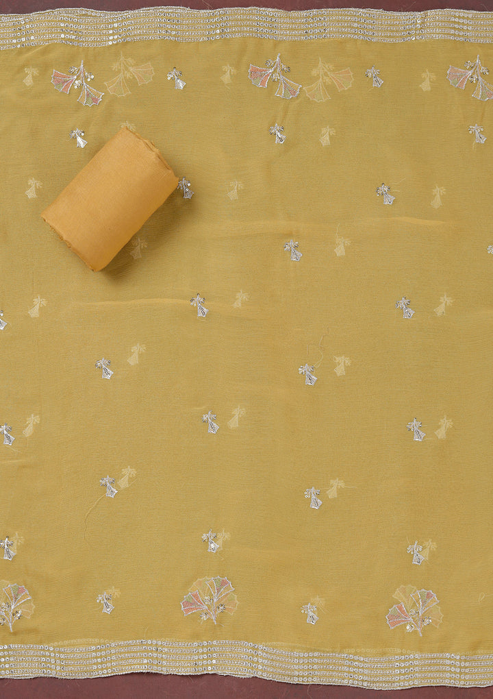 Beige Zariwork (Silver) Organza Unstitched Salwar Suit