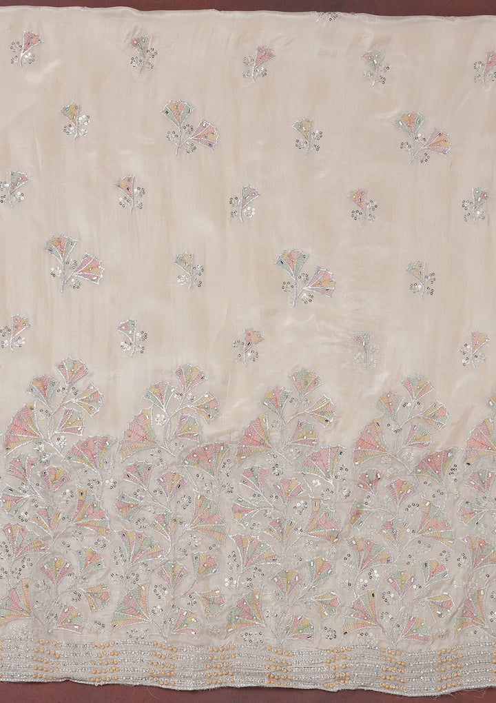 Beige Zariwork (Silver) Organza Unstitched Salwar Suit