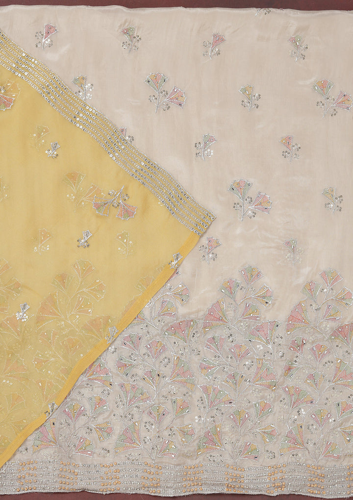 Beige Zariwork (Silver) Organza Unstitched Salwar Suit