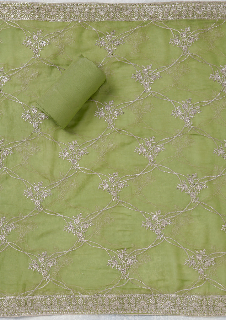 Parrot Green Zariwork (Gold) Chinon Unstitched Salwar Suit