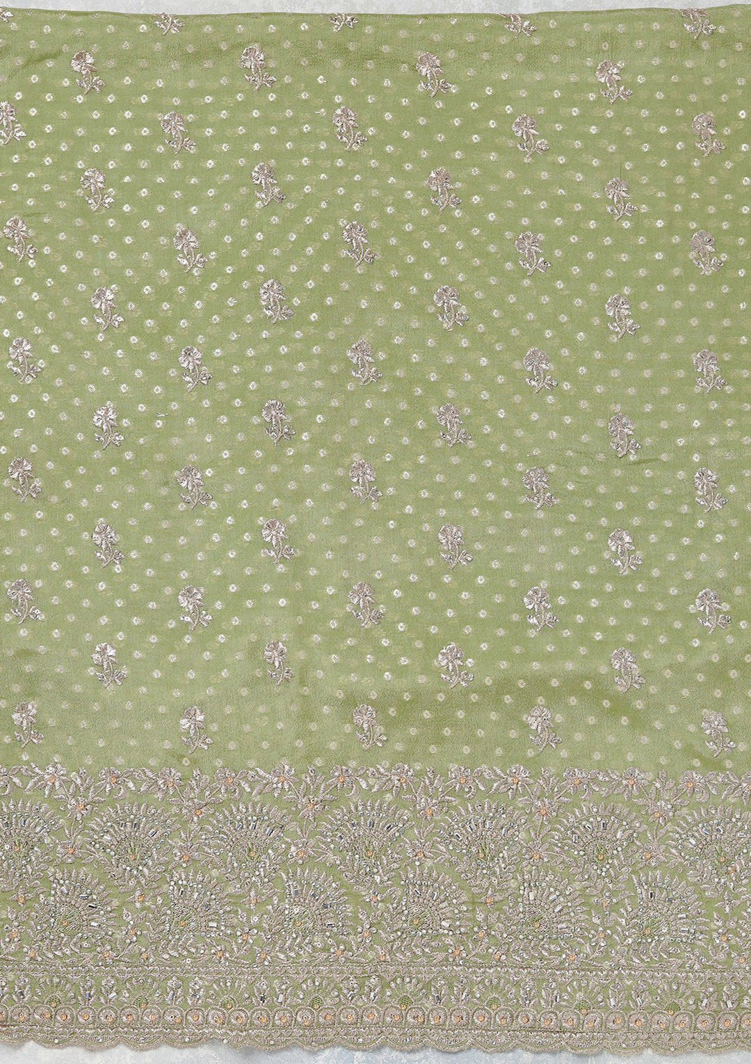 Parrot Green Zariwork (Gold) Chinon Unstitched Salwar Suit