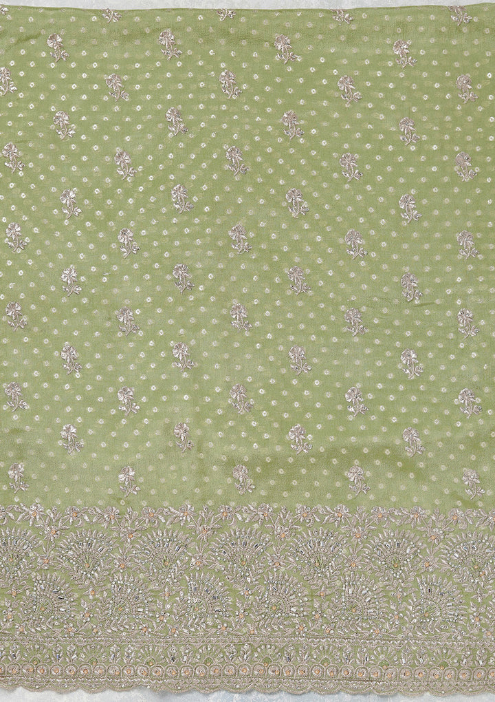 Parrot Green Zariwork (Gold) Chinon Unstitched Salwar Suit