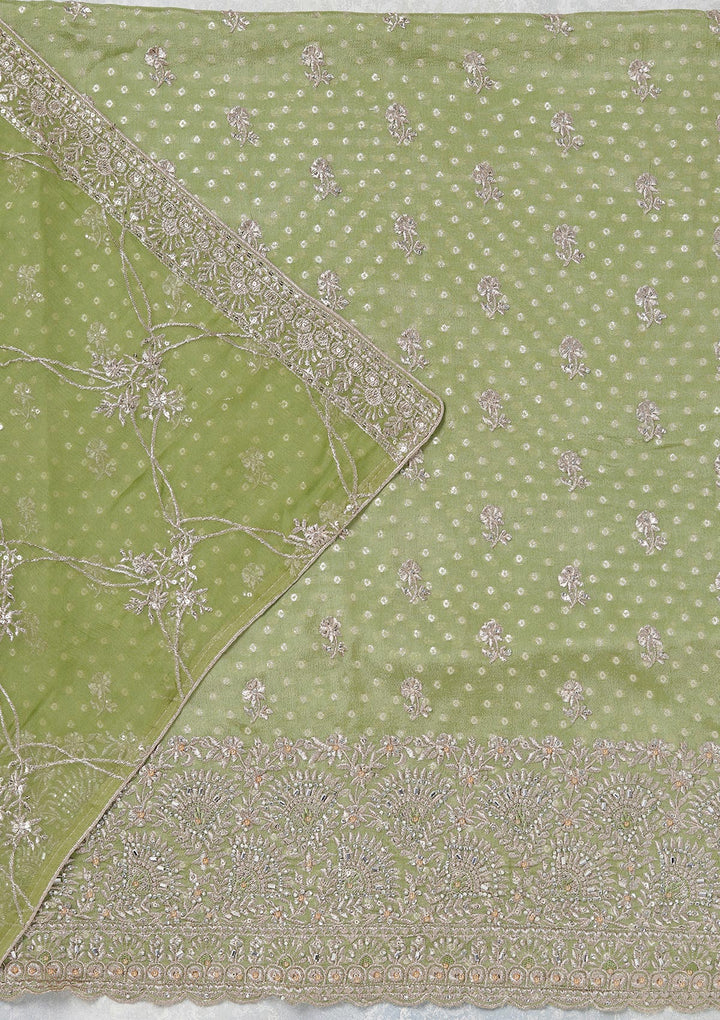 Parrot Green Zariwork (Gold) Chinon Unstitched Salwar Suit