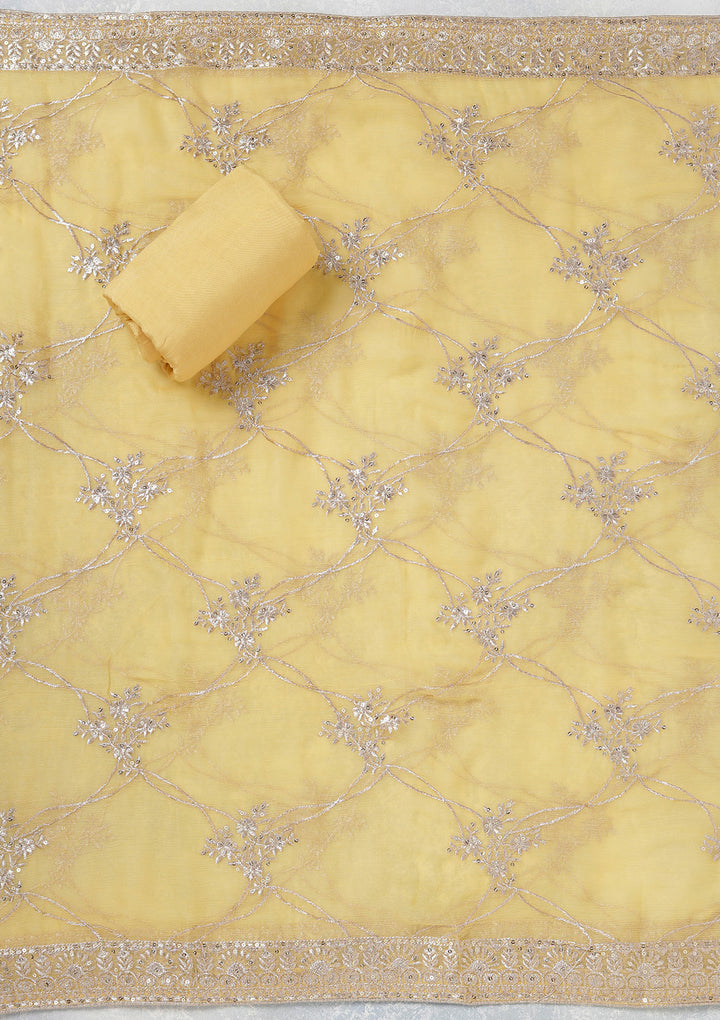 Yellow Zariwork (Gold) Chinon Unstitched Salwar Suit