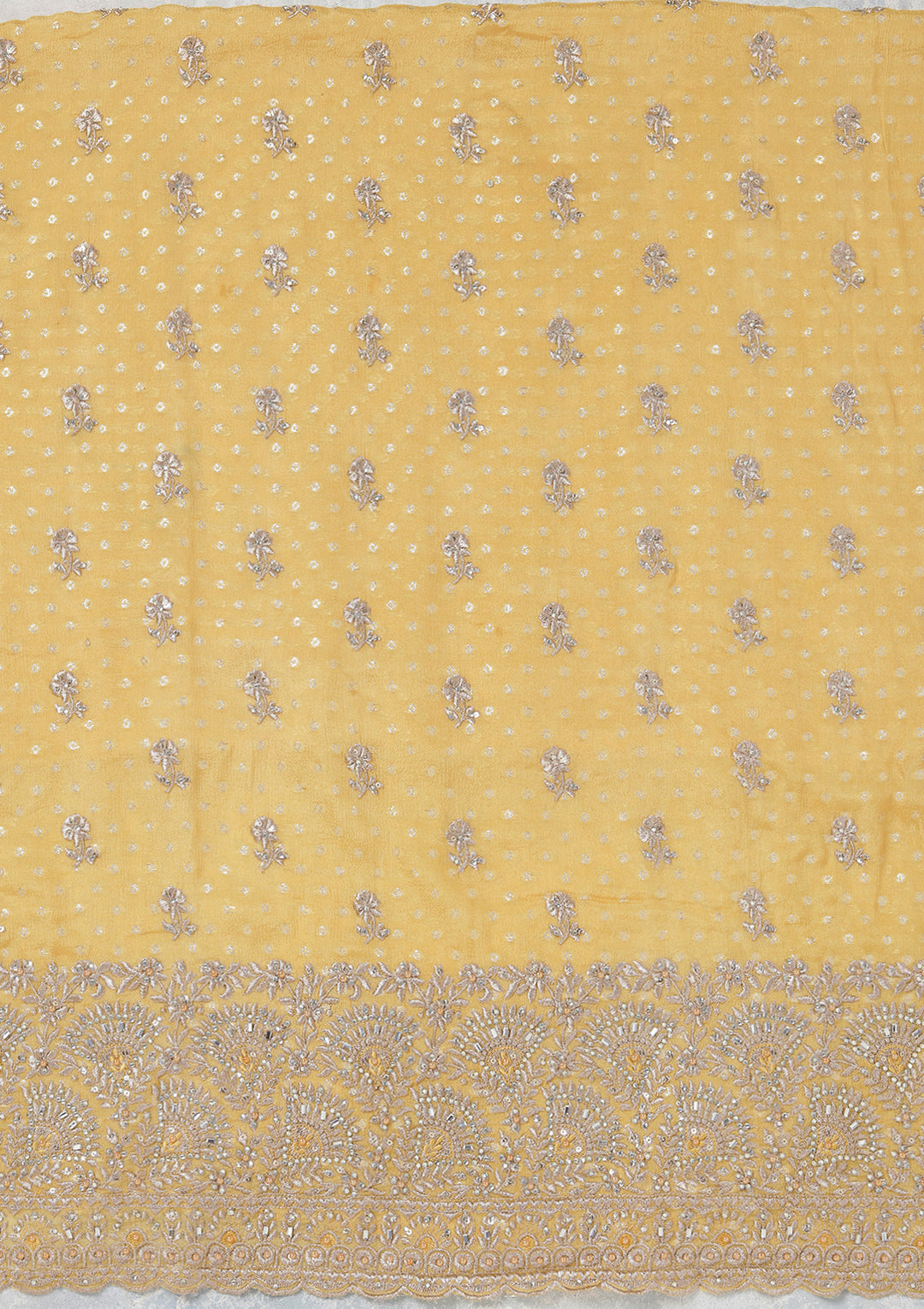 Yellow Zariwork (Gold) Chinon Unstitched Salwar Suit