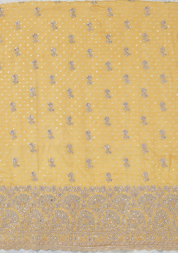 Yellow Zariwork (Gold) Chinon Unstitched Salwar Suit