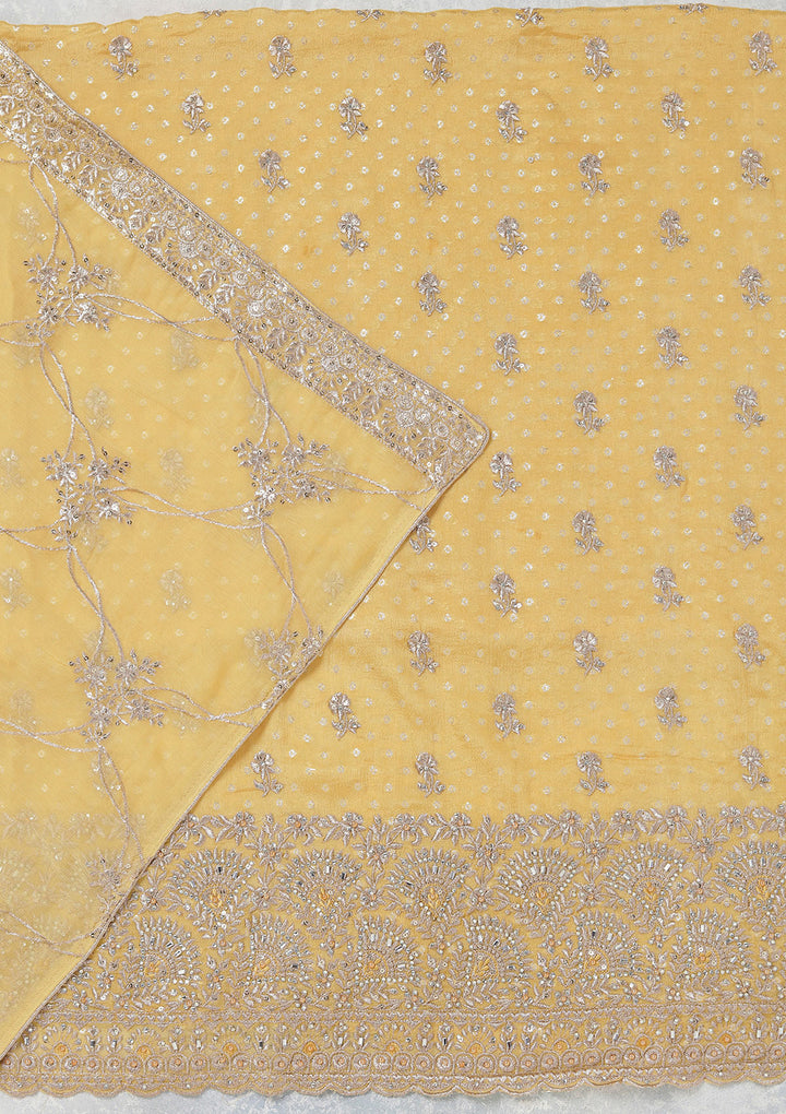 Yellow Zariwork (Gold) Chinon Unstitched Salwar Suit