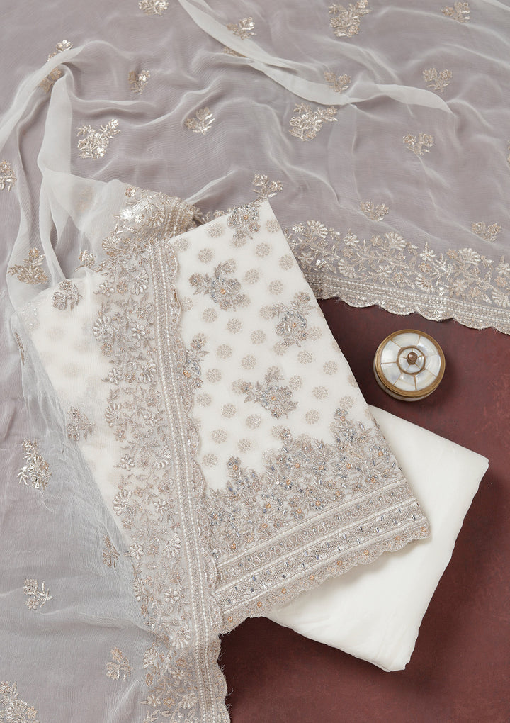 Cream Zariwork (Gold) Chinon Unstitched Salwar Suit