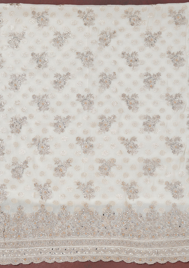 Cream Zariwork (Gold) Chinon Unstitched Salwar Suit