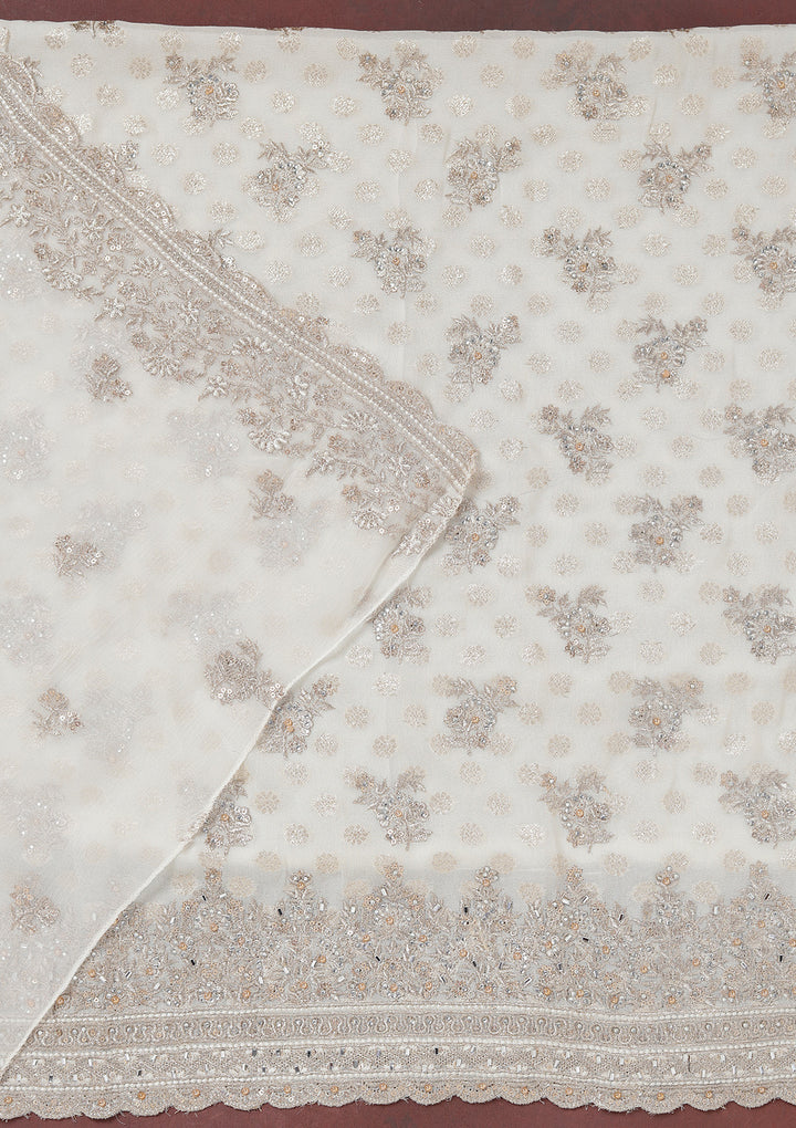 Cream Zariwork (Gold) Chinon Unstitched Salwar Suit