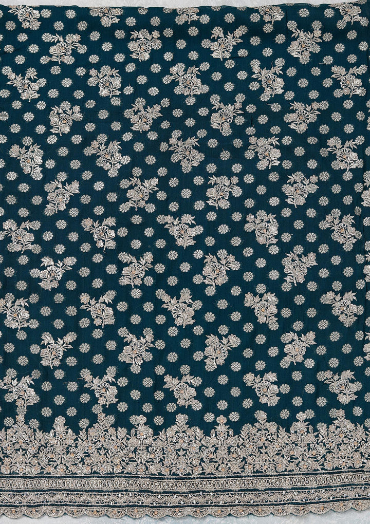 Peacock Blue Zariwork (Gold) Chinon Unstitched Salwar Suit