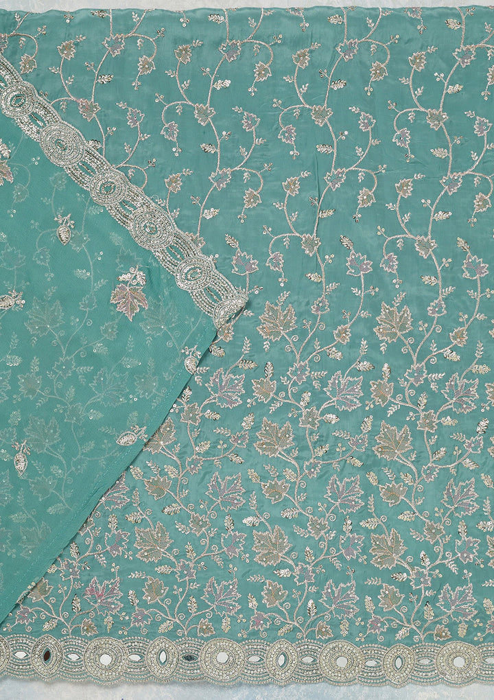 Blue Mirrorwork Organza Unstitched Salwar Suit