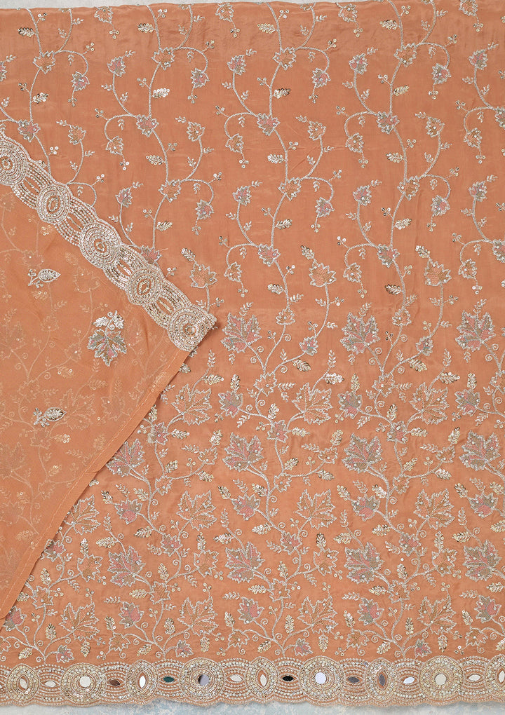 Light Brown Mirrorwork Organza Unstitched Salwar Suit