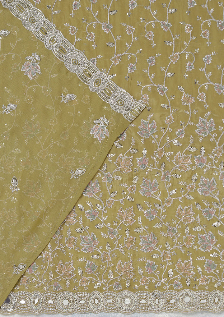 Mehendi Mirrorwork Organza Unstitched Salwar Suit
