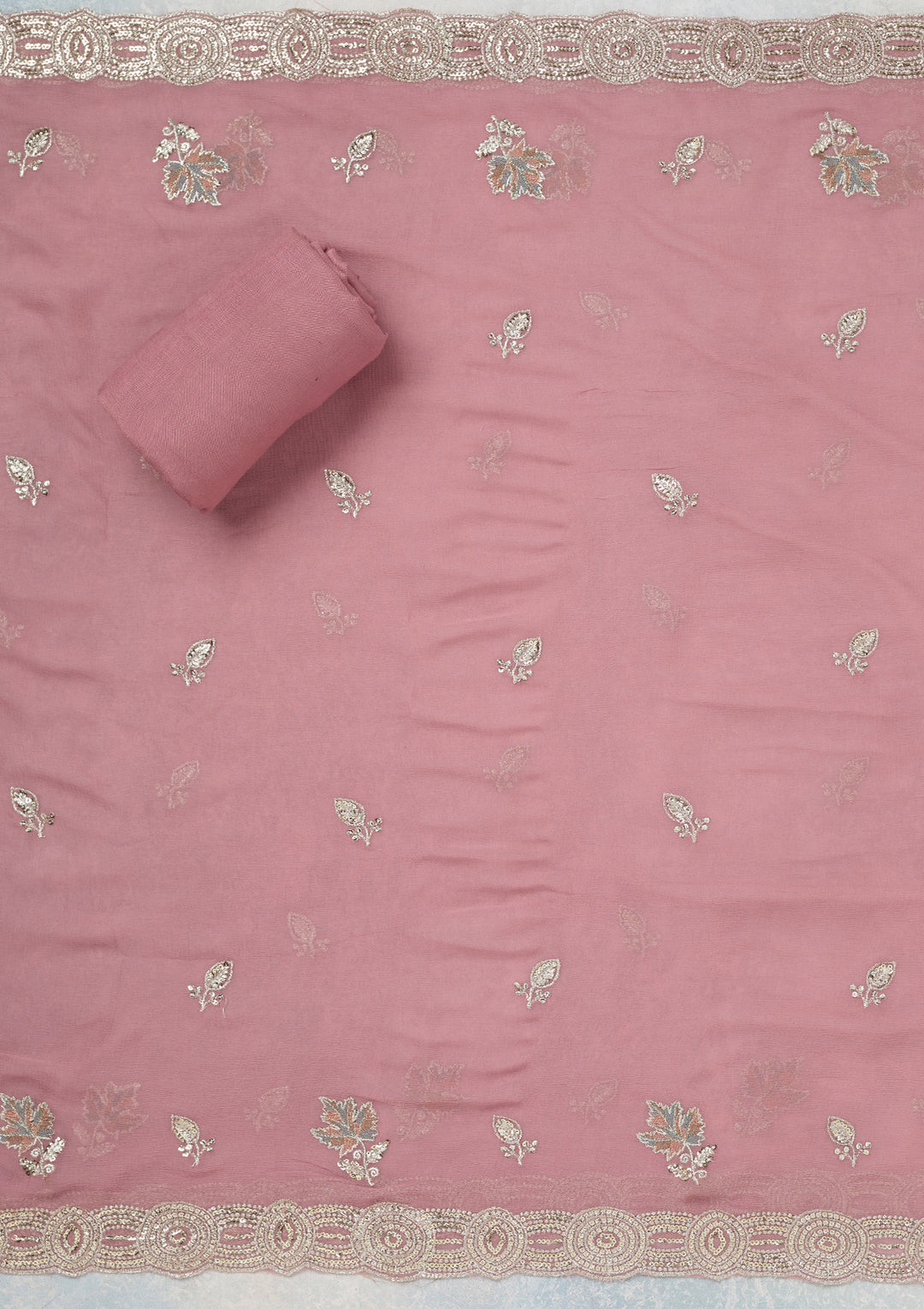 Onion Pink Mirrorwork Organza Unstitched Salwar Suit