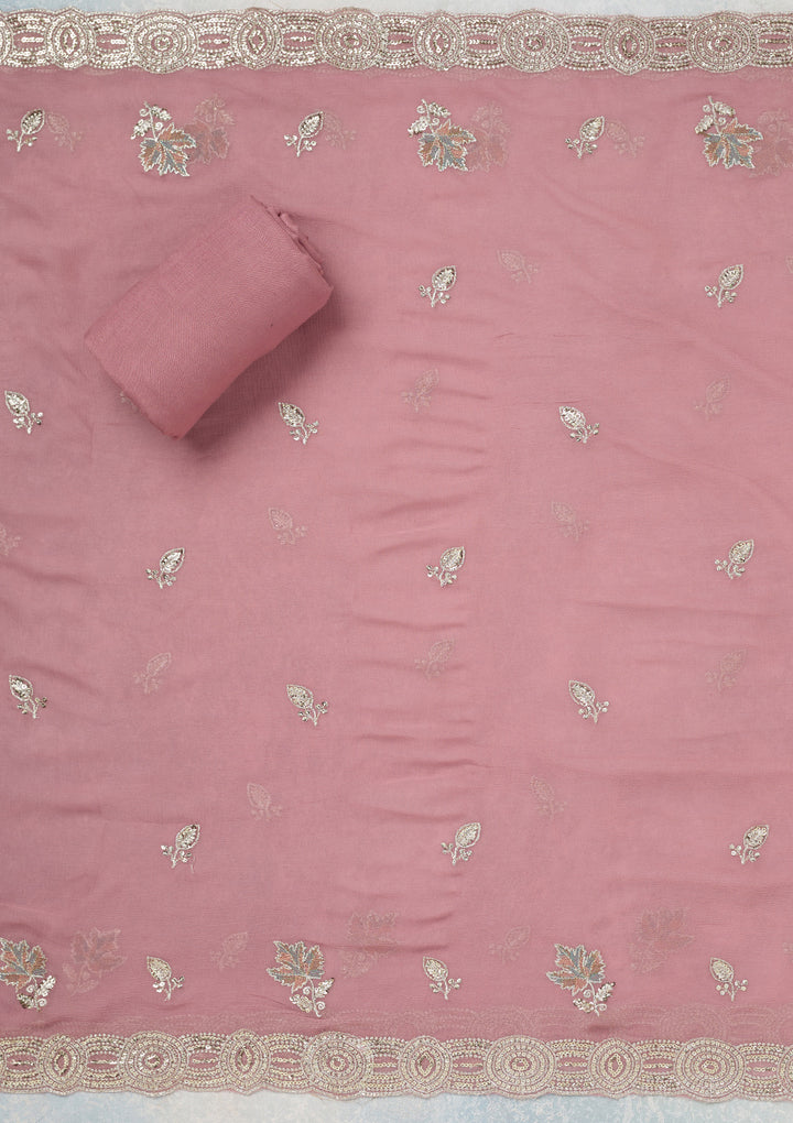 Onion Pink Mirrorwork Organza Unstitched Salwar Suit