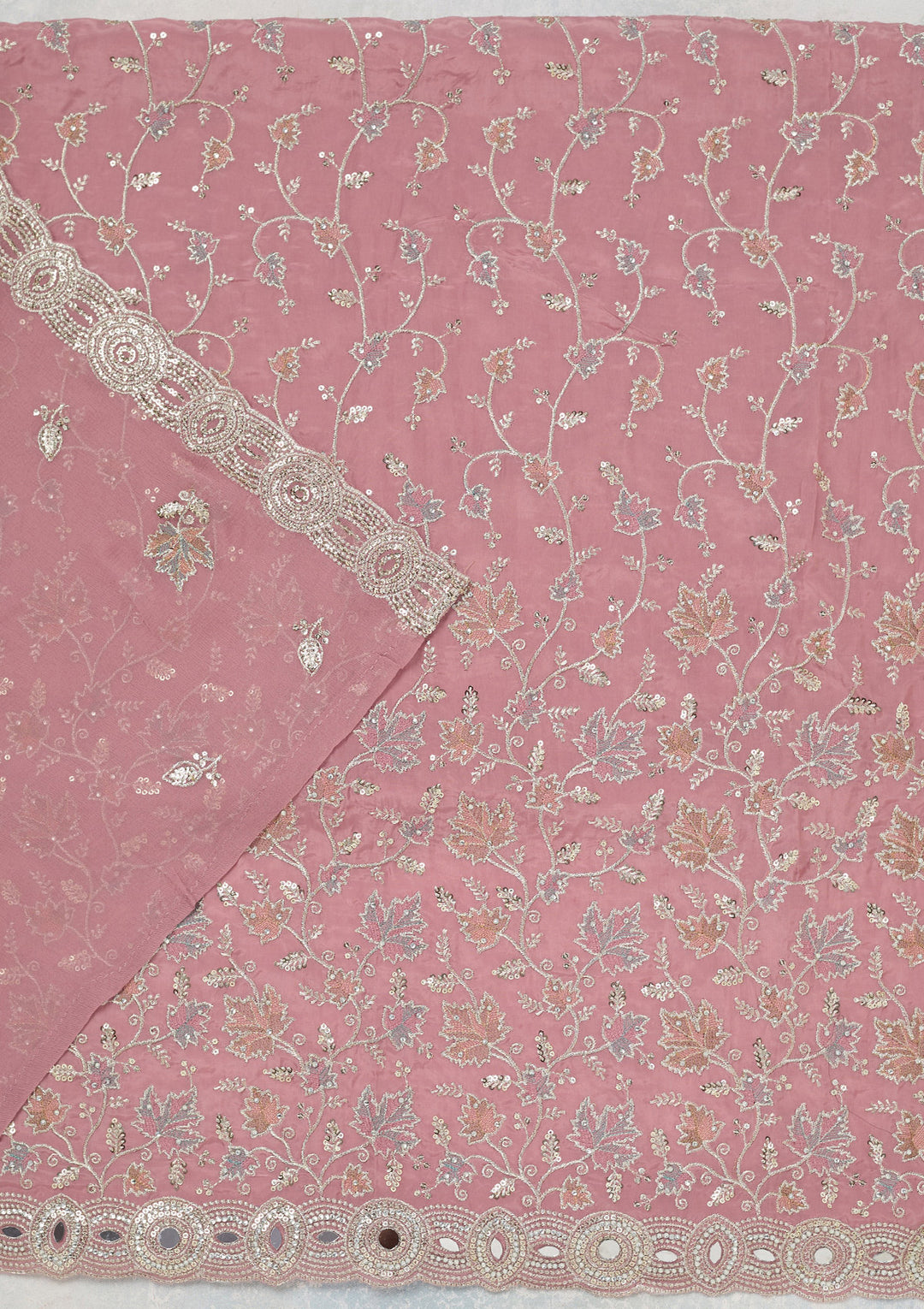 Onion Pink Mirrorwork Organza Unstitched Salwar Suit