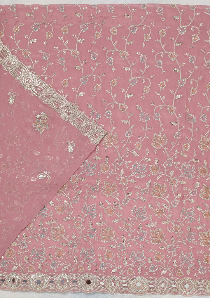 Onion Pink Mirrorwork Organza Unstitched Salwar Suit