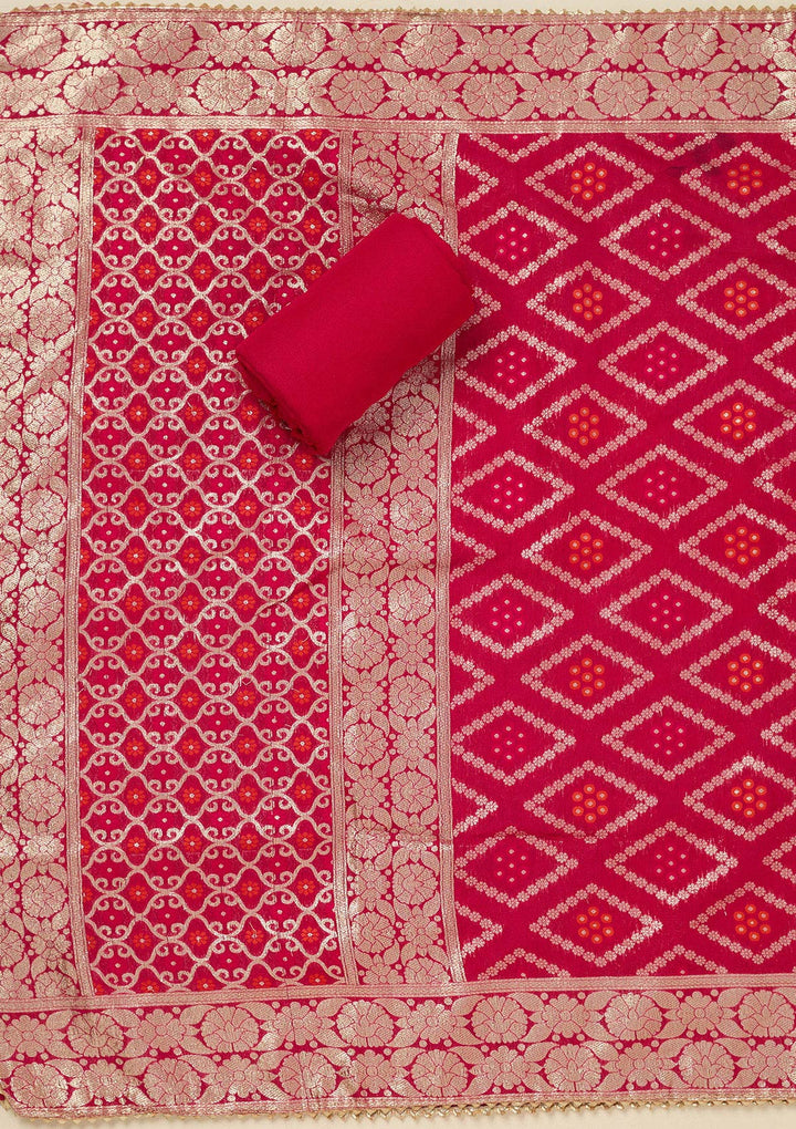 Rani Pink Zariwork (Gold) Chanderi Unstitched Salwar Suit