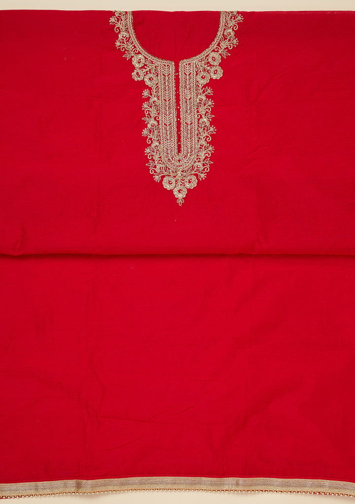 Red Zariwork (Gold) Chanderi Unstitched Salwar Suit