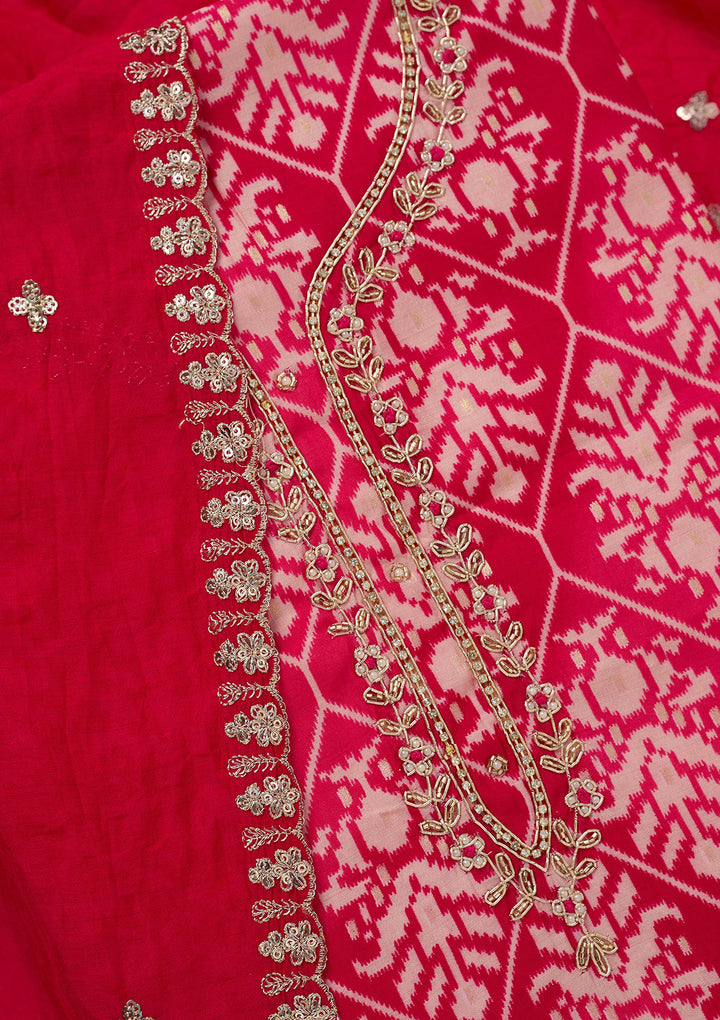 Rani Pink Cutdana Semi Crepe Unstitched Salwar Suit