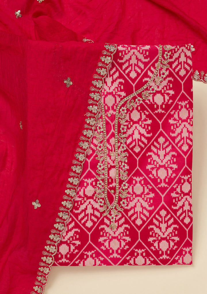 Rani Pink Cutdana Semi Crepe Unstitched Salwar Suit