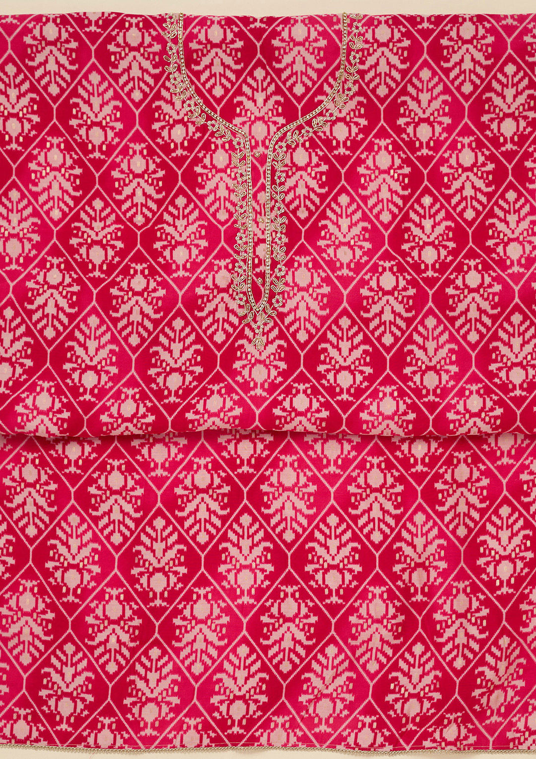 Rani Pink Cutdana Semi Crepe Unstitched Salwar Suit