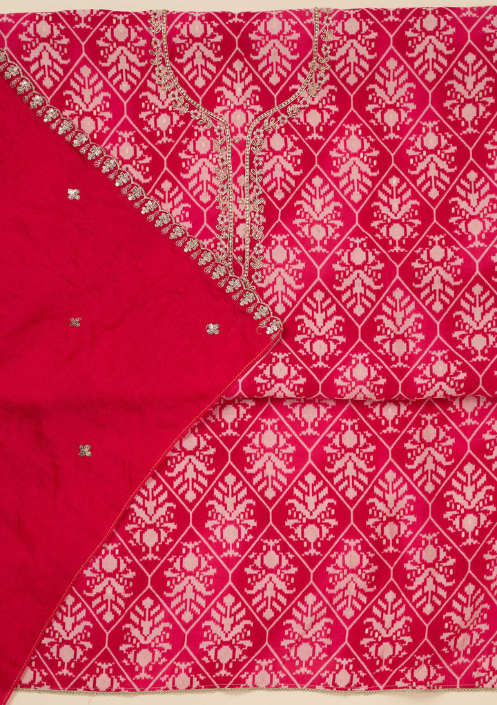 Rani Pink Cutdana Semi Crepe Unstitched Salwar Suit