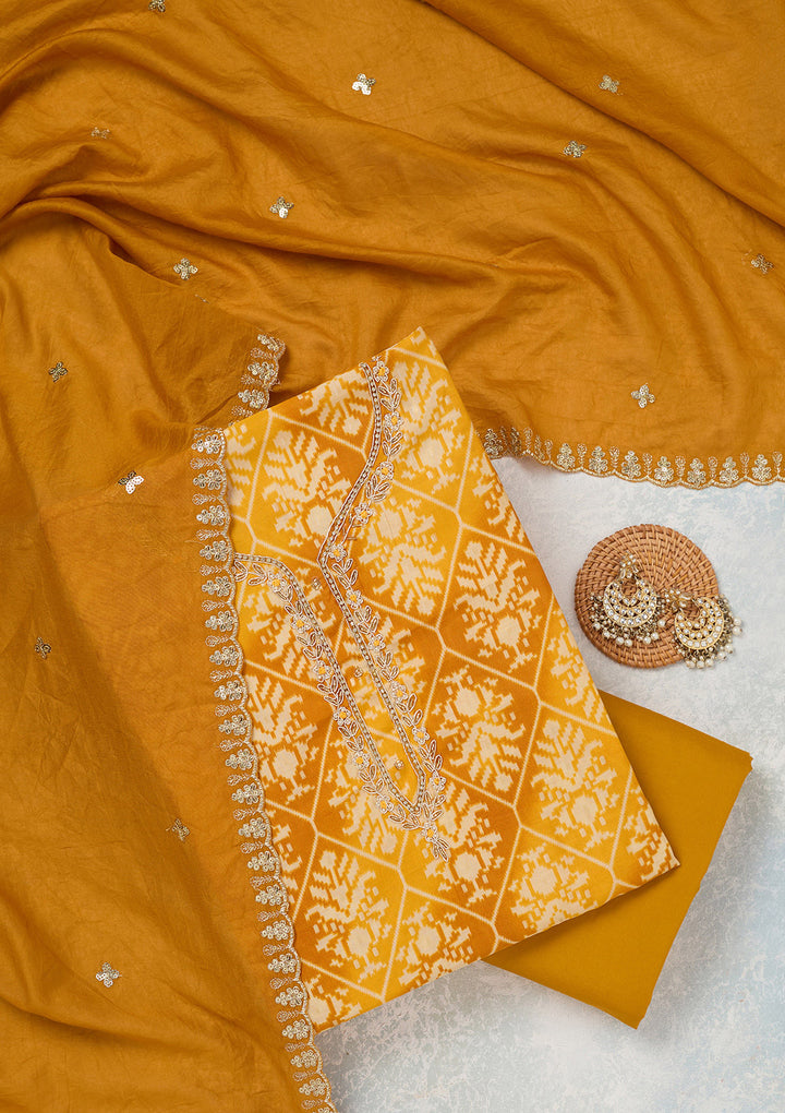 Yellow Cutdana Semi Crepe Unstitched Salwar Suit