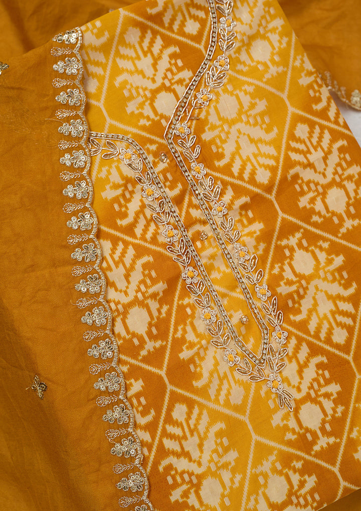 Yellow Cutdana Semi Crepe Unstitched Salwar Suit