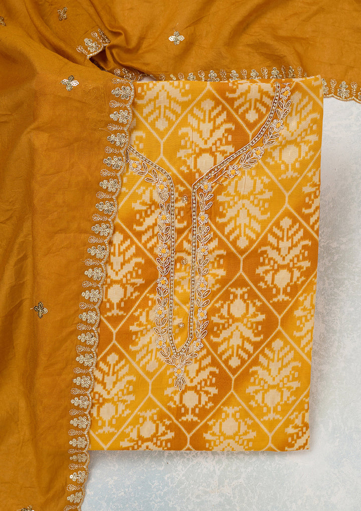 Yellow Cutdana Semi Crepe Unstitched Salwar Suit
