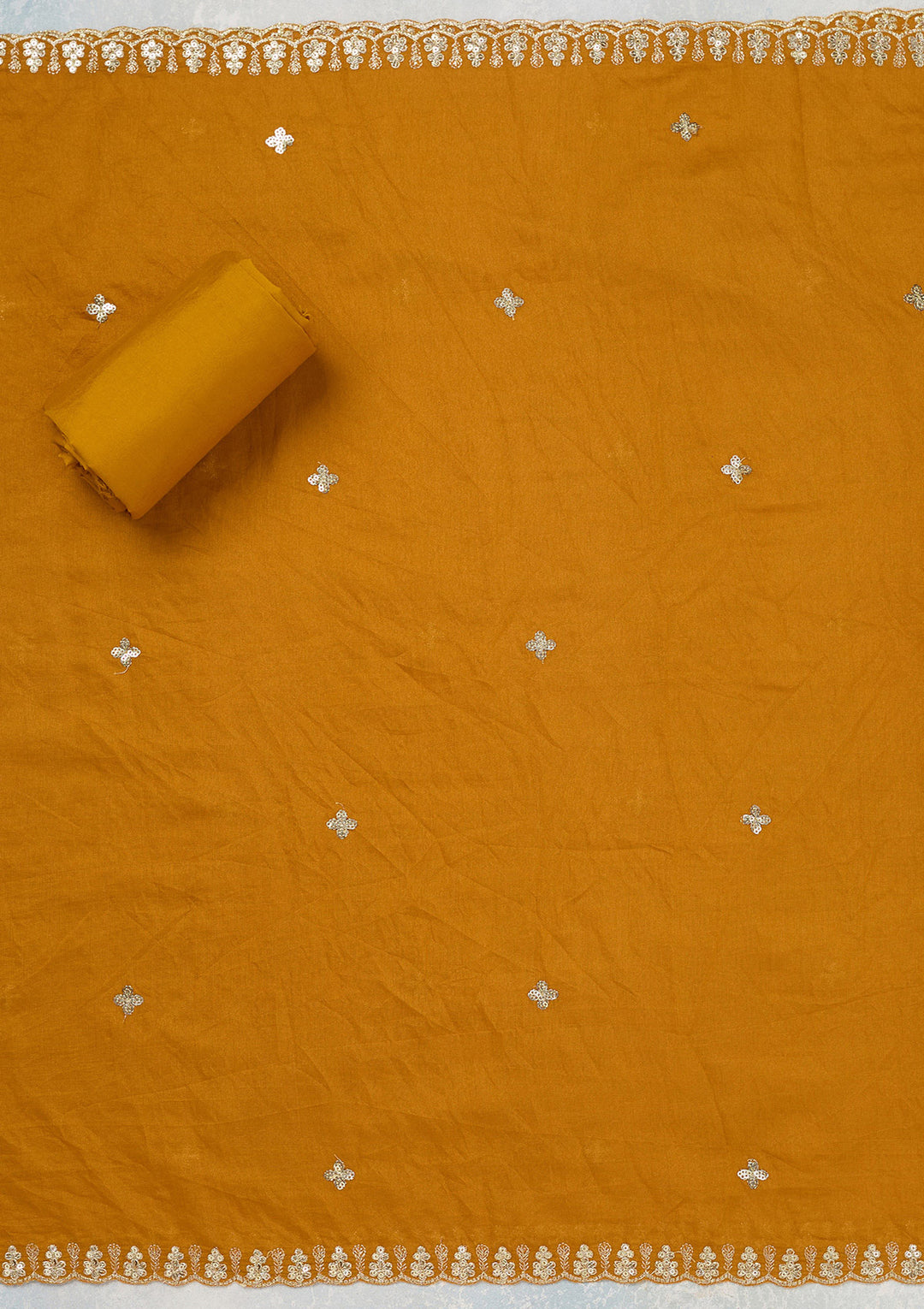 Yellow Cutdana Semi Crepe Unstitched Salwar Suit
