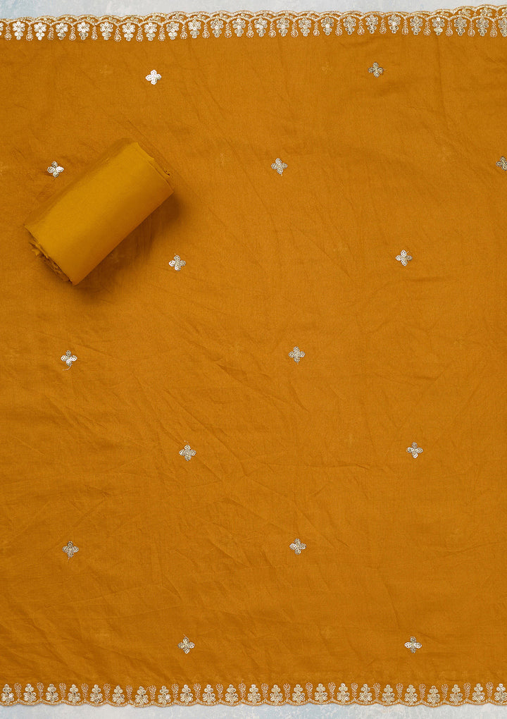 Yellow Cutdana Semi Crepe Unstitched Salwar Suit