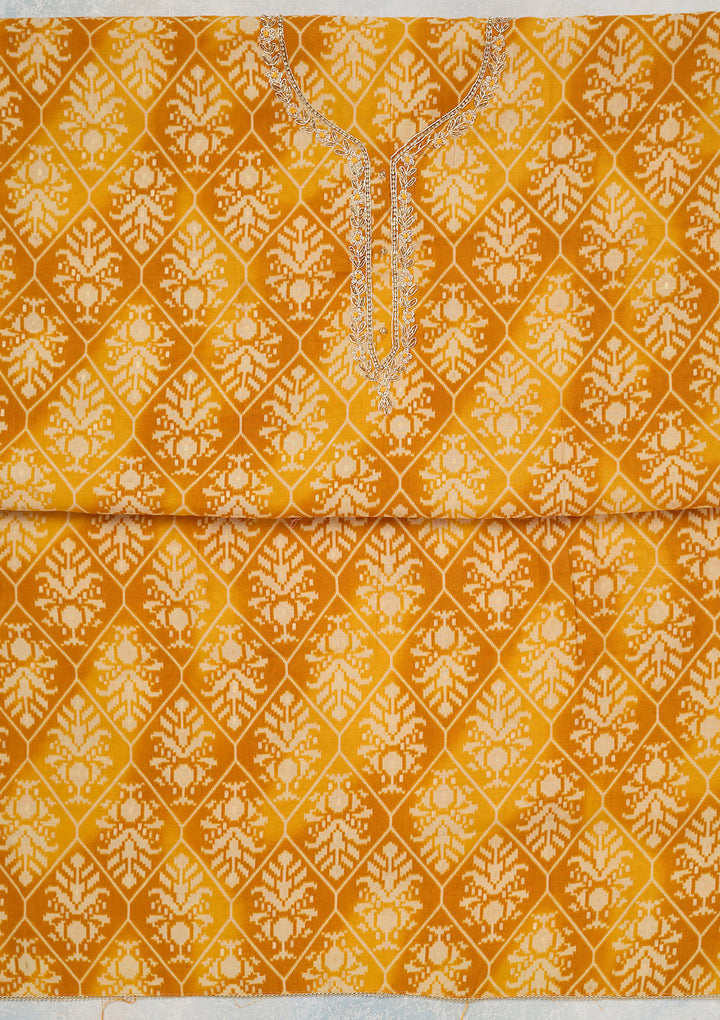 Yellow Cutdana Semi Crepe Unstitched Salwar Suit