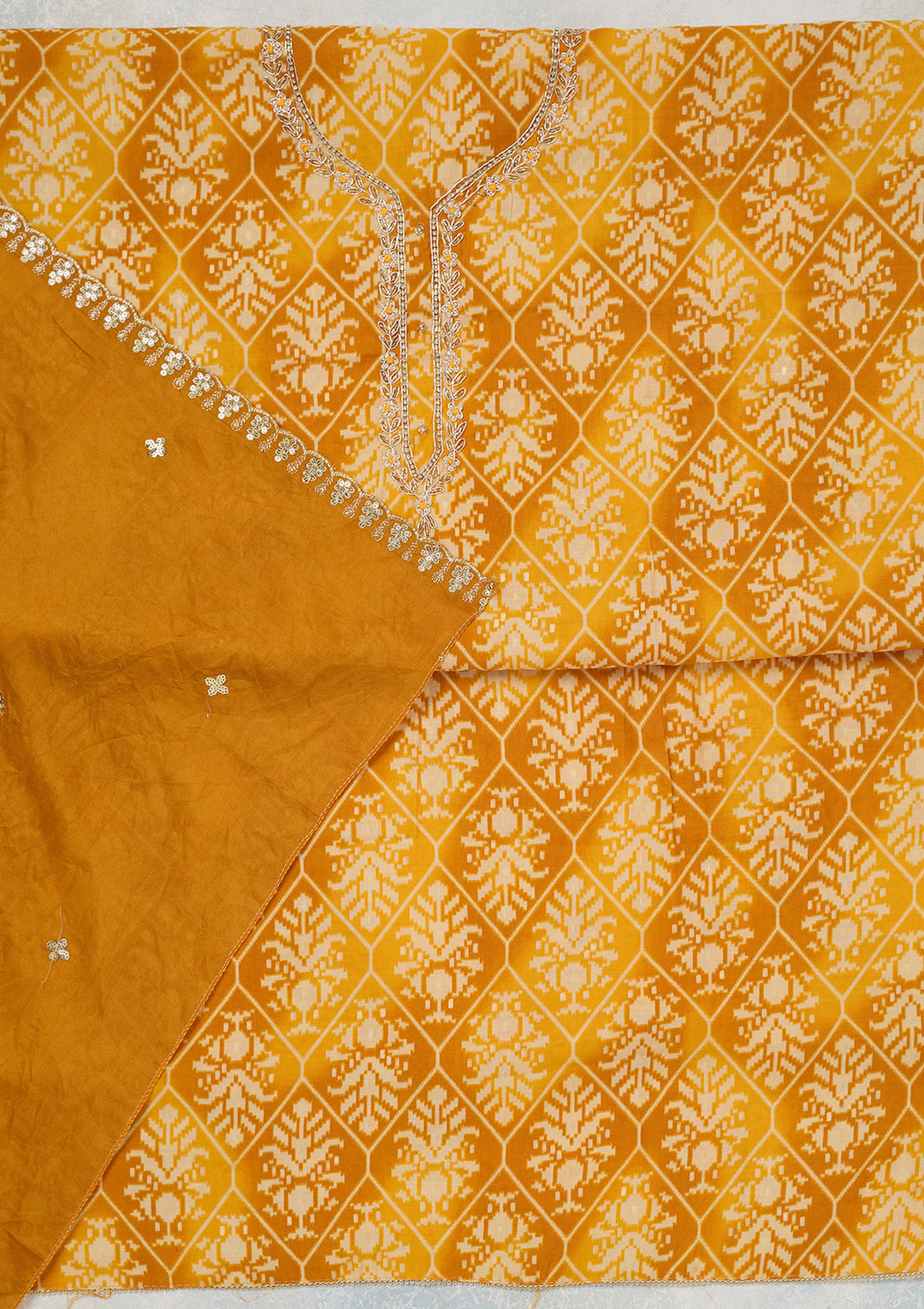 Yellow Cutdana Semi Crepe Unstitched Salwar Suit