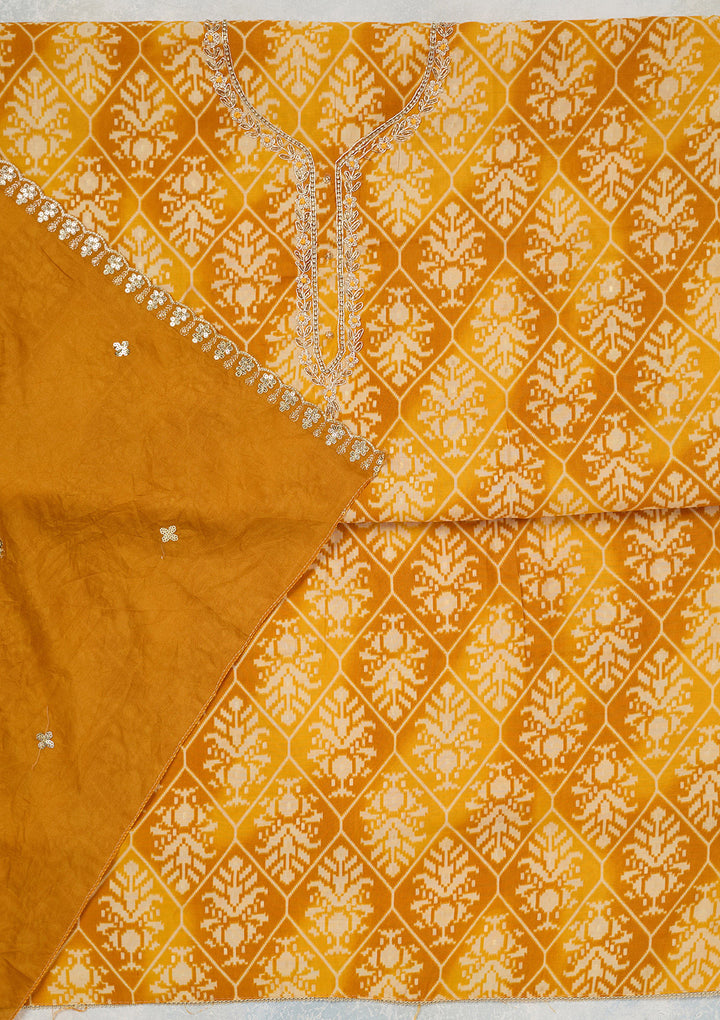Yellow Cutdana Semi Crepe Unstitched Salwar Suit