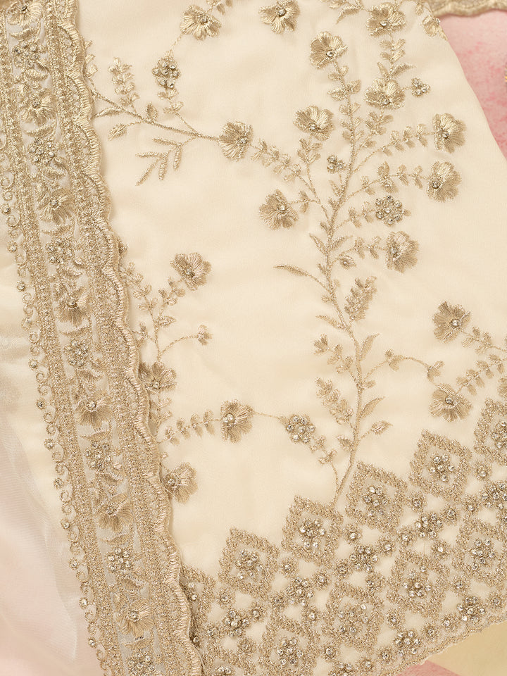 Off White Zardozi (Silver) Semi Crepe Unstitched Salwar Suit