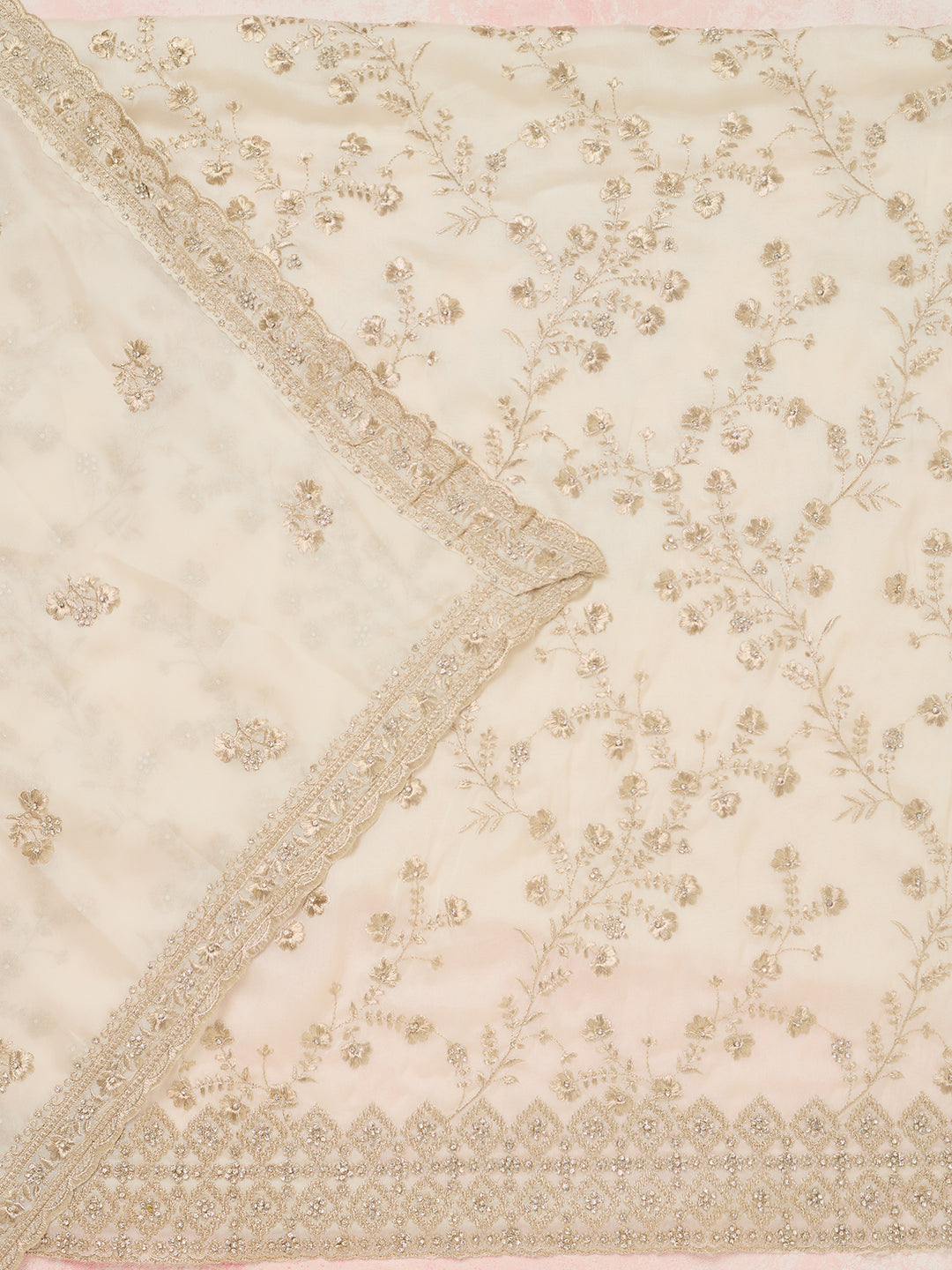 Off White Zardozi (Silver) Semi Crepe Unstitched Salwar Suit