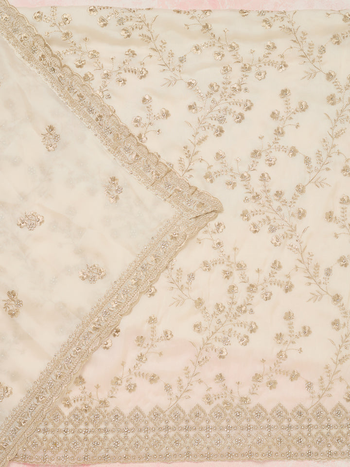 Off White Zardozi (Silver) Semi Crepe Unstitched Salwar Suit