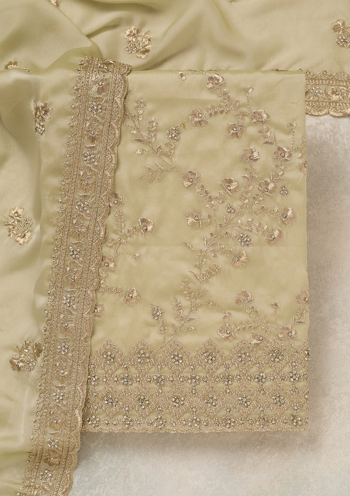 Pista Green Zardozi (Silver) Semi Crepe Unstitched Salwar Suit