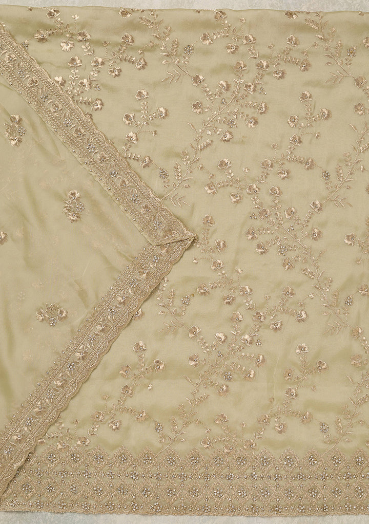Pista Green Zardozi (Silver) Semi Crepe Unstitched Salwar Suit