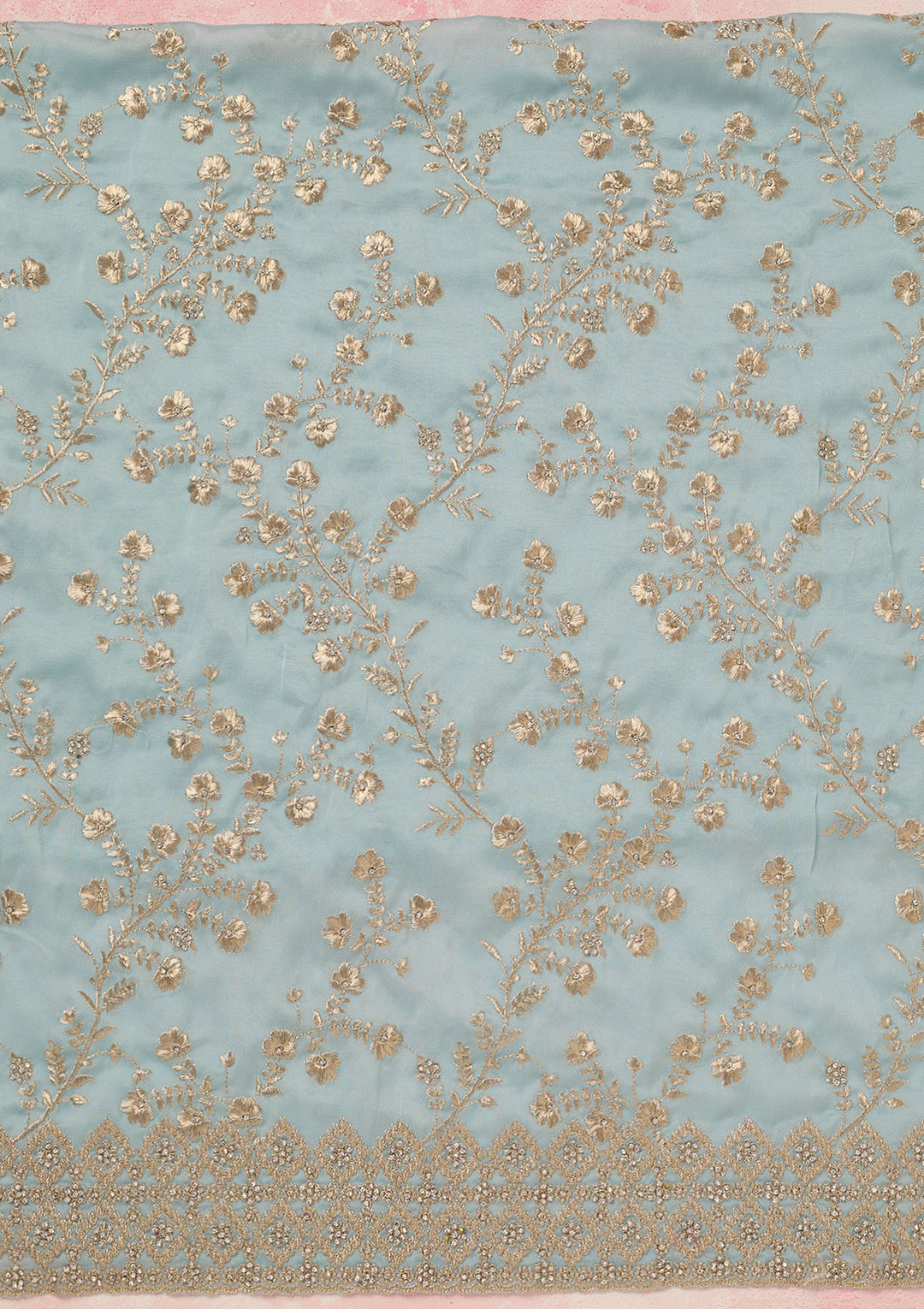 Sky Blue Zardozi (Silver) Semi Crepe Unstitched Salwar Suit